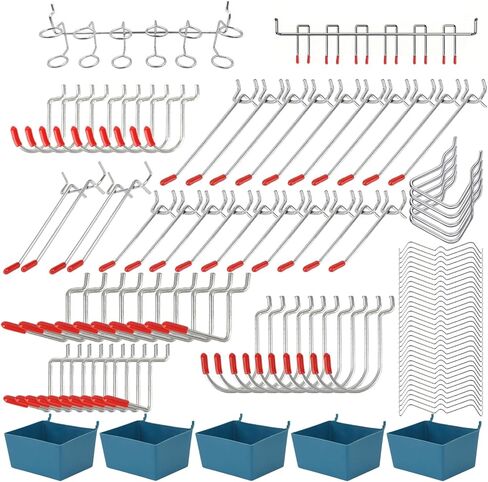 مجموعة تنظيم Pegboard من Craft Room - 114 قطعة من خطافات Pegboard المعدنية وملحقاتها مع صناديق، وحاملات أدوات لـ Pegboard 1/6" و1/8" | منظمة تخزين ورشة المرآب in Kuwait