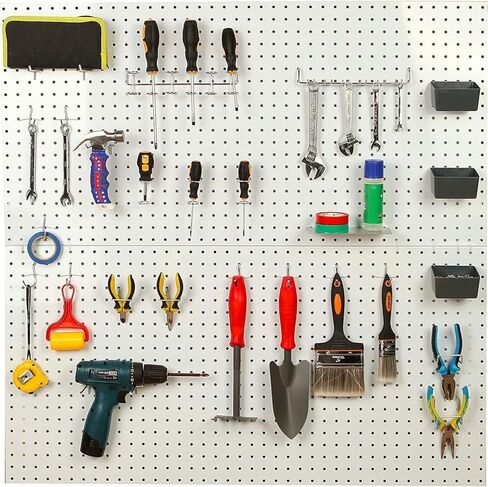 مجموعة تنظيم Pegboard من Craft Room - 114 قطعة من خطافات Pegboard المعدنية وملحقاتها مع صناديق، وحاملات أدوات لـ Pegboard 1/6" و1/8" | منظمة تخزين ورشة المرآب in Kuwait