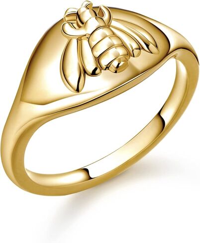 Drawelry Bee Butterfly Signet Ring: Dainty Unique Trendy Birthday Halloween Simple Minimalistic Statement Honeybee Finger Rings Wedding Promise Jewelry Gift for Women Men in Kuwait