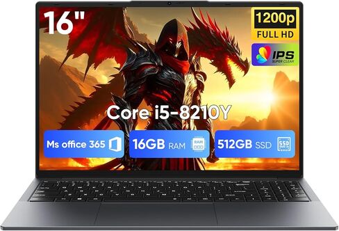 EYY 16" Laptop Computer Intel Core i5 Processor, Windows 11 Pro Laptop 16GB(8+8) RAM 512GB SSD, 1920 x 1200 FHD 16:10 Display, MS Office 2024, Notebook with Backlit Keyboard, WiFi, BT5.0, RJ45, HDMI in Kuwait