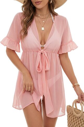 Lyaner Women’s V Neck Flouse نصف الأكمام التعادل في التستر على الشاطئ بلوزة كارديجان in Kuwait