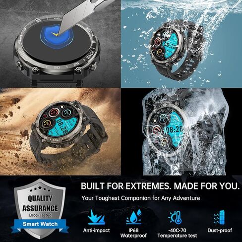 الساعات العسكرية الذكية للرجال - الإجابة/إجراء المكالمات ، IP68 خطوة للياقة البدنية مضاد للماء مشاهدة مع شاشة النوم/110+ أوضاع رياضية/عداد الخطى ، ساعة ذكية تكتيكية لنظام Android iPhone Samsung (أسود) in Kuwait