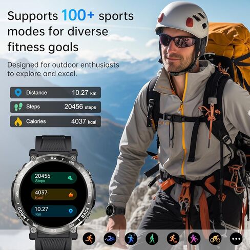 الساعات العسكرية الذكية للرجال - الإجابة/إجراء المكالمات ، IP68 خطوة للياقة البدنية مضاد للماء مشاهدة مع شاشة النوم/110+ أوضاع رياضية/عداد الخطى ، ساعة ذكية تكتيكية لنظام Android iPhone Samsung (أسود) in Kuwait