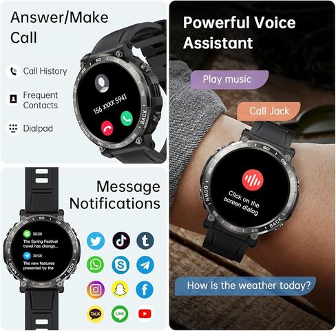 الساعات العسكرية الذكية للرجال - الإجابة/إجراء المكالمات ، IP68 خطوة للياقة البدنية مضاد للماء مشاهدة مع شاشة النوم/110+ أوضاع رياضية/عداد الخطى ، ساعة ذكية تكتيكية لنظام Android iPhone Samsung (أسود) in Kuwait
