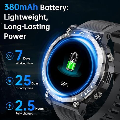 الساعات العسكرية الذكية للرجال - الإجابة/إجراء المكالمات ، IP68 خطوة للياقة البدنية مضاد للماء مشاهدة مع شاشة النوم/110+ أوضاع رياضية/عداد الخطى ، ساعة ذكية تكتيكية لنظام Android iPhone Samsung (أسود) in Kuwait