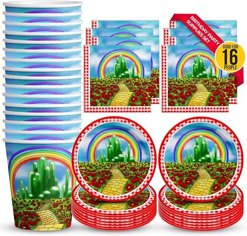 Unicorns & Dinos Joint Birthday Party Supplies Set Plates Napkins Cups Tableware Kit for 16 in Kuwait