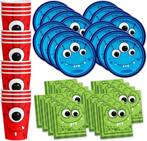 Unicorns & Dinos Joint Birthday Party Supplies Set Plates Napkins Cups Tableware Kit for 16 in Kuwait