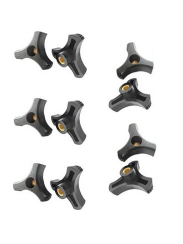 1/4 "-20 صامولة ذات جناح ثلاثي الشق 2 بوصة قطر مقبض بلاستيكي أسود مع مدخل نحاسي (عبوة من 10) in Kuwait