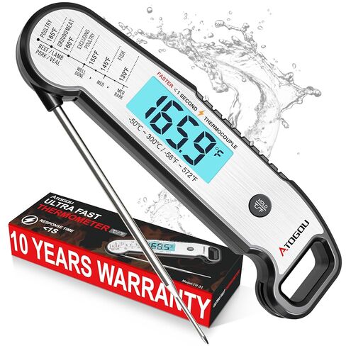 مقياس حرارة اللحوم من اتوجو، ميزان حرارة احترافي للطعام، قراءة فورية <1 ثانية، دقة ±0.5 درجة فهرنهايت، مستشعر مزدوج حراري، مقياس حرارة رقمي مقاوم للماء للطهي، الشواء، الشواية، هدايا عيد ميلاد الأب، أسود in Kuwait