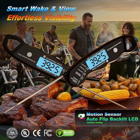 2 pcs 0.6S Instant Read Digital Meat Thermometer Probe/Pen，Factory‑Calibrated/Waterproof/Backlit/Magnetic/Flip Display/Motion Sensor:Outdoor BBQ, Barbecue Grilling, Smoking, Oven, Baking, Oil, Candy in Saudi Arabia
