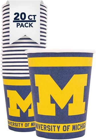 Desert Cactus University of Michigan Paper Cups UM Wolverines 20 Count 9 Ounce Cold Beverage Cups for Tailgates, Graduation and Events (Design A) in Saudi Arabia