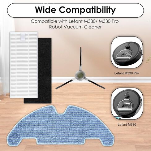 (18 Pack) M330 Pro Replacement Parts Compatible with Lefant M330/ M330 Pro Robot Vacuum Cleaner, 8 Side Brushes, 8 HEPA Filters with Foam Filters, 2 Mop Pads, Accessories Kit in Kuwait