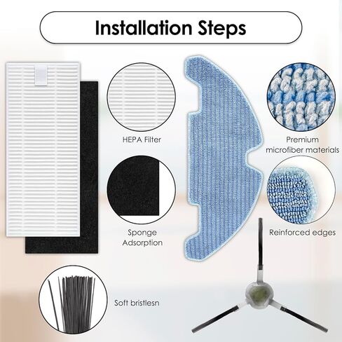 (18 Pack) M330 Pro Replacement Parts Compatible with Lefant M330/ M330 Pro Robot Vacuum Cleaner, 8 Side Brushes, 8 HEPA Filters with Foam Filters, 2 Mop Pads, Accessories Kit in Kuwait