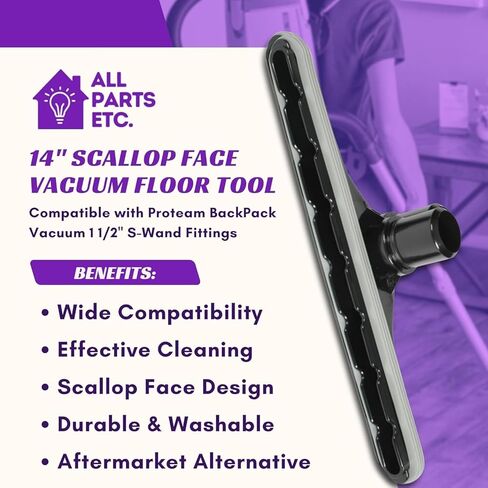 14" Scallop Face Vacuum Floor Tool – Compatible with Proteam Backpack Vacuum 1 1/2" S-Wand Fittings – Commercial Carpet & Floor Cleaning Attachment - Black in Kuwait