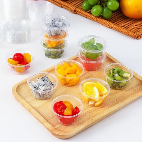 200 مجموعة من AOZITA - أكواب جيلو شوت سعة 2 أونصة، وأكواب حصص مع أغطية، وحاويات بلاستيكية صغيرة محكمة الغلق وقابلة للتكديس in Saudi Arabia