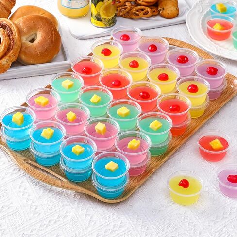 200 مجموعة من AOZITA - أكواب جيلو شوت سعة 2 أونصة، وأكواب حصص مع أغطية، وحاويات بلاستيكية صغيرة محكمة الغلق وقابلة للتكديس in Saudi Arabia