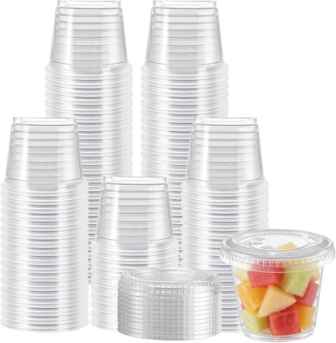Lamosi 360 Set 2 oz Jello Shot Cups with Lids, Small Plastic Food Portion Condiment Cups with Lids, Food Safe Disposable Soufflé Storage Containers for Salad, Dressing, Sauce, Dipping, Snacks in Kuwait