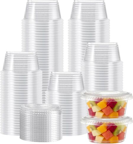 Lamosi 360 Set 2 oz Jello Shot Cups with Lids, Small Plastic Food Portion Condiment Cups with Lids, Food Safe Disposable Soufflé Storage Containers for Salad, Dressing, Sauce, Dipping, Snacks in Kuwait