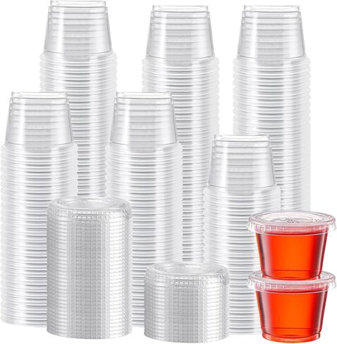 Lamosi 360 Set 2 oz Jello Shot Cups with Lids, Small Plastic Food Portion Condiment Cups with Lids, Food Safe Disposable Soufflé Storage Containers for Salad, Dressing, Sauce, Dipping, Snacks in Kuwait