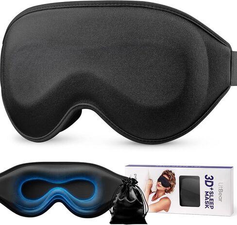 LitBear Long Lash Sleep Mask for Women Men Side Sleeper, 3D Contoured Light Blocking Sleeping Mask, Soft Comfortable Eye Mask Sleep with Adjustable Strap, Pouch for Travel, Black in Kuwait