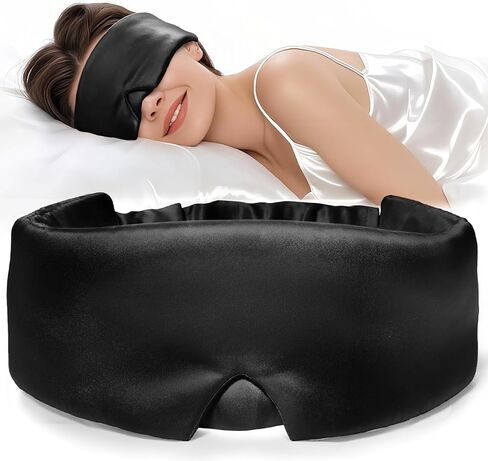 LitBear Silk Sleep Mask for Women Men, Adjustable 100% Mulberry Silk Sleep Eye Mask for Side Sleeper, Total Blackout Eye Cover for All Night Sleep, Travel, Office, or Napping (Black) in Kuwait