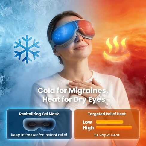 مدلك العين من بوب آند براد مع التحكم الصوتي بالحرارة والتبريد، مؤهل من FSA، تدليك معبد العين 3 الصوتي، مدلك العين الساخن لعلاج الصداع النصفي وتخفيف جفاف العيون، هدية مثالية للنساء والرجال in Kuwait