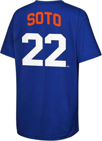 تي شيرت Juan Soto New York Mets MLB Kids 4-20 باللون الأزرق للاسم والرقم الرسمي للأداء in Kuwait