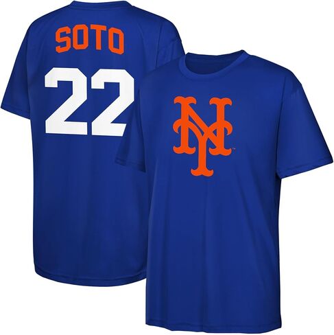 تي شيرت Juan Soto New York Mets MLB Kids 4-20 باللون الأزرق للاسم والرقم الرسمي للأداء in Kuwait