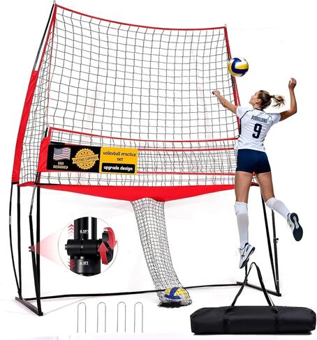 2-in-1 Volleyball Practice Net Station with Patented 5-Height (6'5'' to 8'), Heavy Duty Training System for Hitting Spiking Serving, Backyard Indoor Outdoor Trainer Equipment in Saudi Arabia