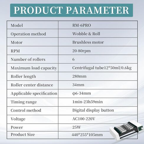 Digital Lab Tube Roller Mixer(High/Low Axis) Rocking Shaker 20-80RPM Timer Function,100-220V RM-6PRO in Saudi Arabia
