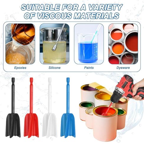 PATIKIL 6Pcs Silicone Resin Mixer Paddles, 8.7" ABS Plastic Paint Stirrers Paint Mixer Drill Attachment Epoxy Stirrer for Resin Silicone Paddle Works with 1/4" Hex Shank, Red in Saudi Arabia