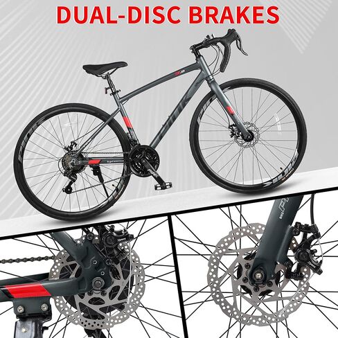 Pipleo Road Bike، دراجة ركاب المدينة 700C، 21 سرعة دراجة سباق شيمانو الرياضية، إطار من الألومنيوم خفيف الوزن، دراجة الشارع الحضرية للرجال والنساء البالغين، رمادي، حجم الإطار 49 سم in Kuwait