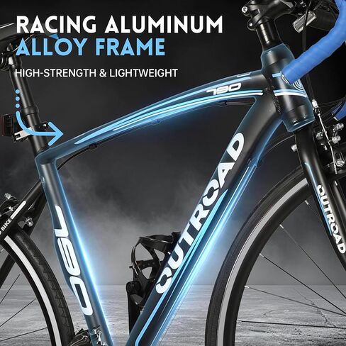 دراجة طريق ذات 21 سرعة مع إطار من سبائك الألومنيوم الخفيفة، دراجة ركاب بعجلة 700C مع فرامل مزدوجة على شكل حرف V، دراجة سباق أسرع 26 بوصة للرجال والنساء، دراجة الترياتلون للبالغين (أزرق) in Kuwait
