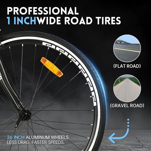 دراجة طريق ذات 21 سرعة مع إطار من سبائك الألومنيوم الخفيفة، دراجة ركاب بعجلة 700C مع فرامل مزدوجة على شكل حرف V، دراجة سباق أسرع 26 بوصة للرجال والنساء، دراجة الترياتلون للبالغين (أزرق) in Kuwait