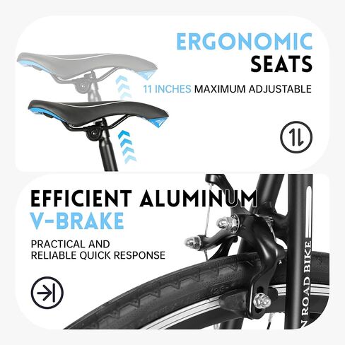 دراجة طريق ذات 21 سرعة مع إطار من سبائك الألومنيوم الخفيفة، دراجة ركاب بعجلة 700C مع فرامل مزدوجة على شكل حرف V، دراجة سباق أسرع 26 بوصة للرجال والنساء، دراجة الترياتلون للبالغين (أزرق) in Kuwait