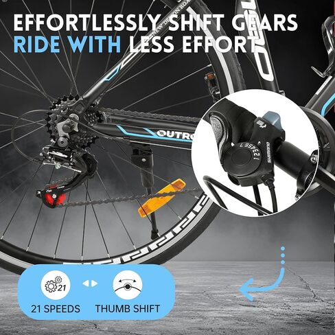 دراجة طريق ذات 21 سرعة مع إطار من سبائك الألومنيوم الخفيفة، دراجة ركاب بعجلة 700C مع فرامل مزدوجة على شكل حرف V، دراجة سباق أسرع 26 بوصة للرجال والنساء، دراجة الترياتلون للبالغين (أزرق) in Kuwait