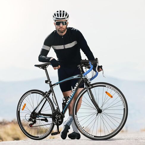 دراجة طريق ذات 21 سرعة مع إطار من سبائك الألومنيوم الخفيفة، دراجة ركاب بعجلة 700C مع فرامل مزدوجة على شكل حرف V، دراجة سباق أسرع 26 بوصة للرجال والنساء، دراجة الترياتلون للبالغين (أزرق) in Kuwait