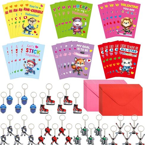 Ceiba Tree 30 Pack Valentines Day Gifts بطاقات مع سلاسل مفاتيح الحيوانات للأطفال في الفصل الدراسي. in Kuwait