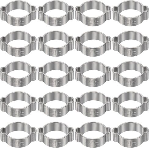 HARFINGTON 20pcs Double Ear Hose Clamp 31-34 mm 304 Stainless Steel Hose Clamp Double Ear O Clips Crimp Rings for Fuel Line Pipe Tube Fitting Connections, Silver in Kuwait