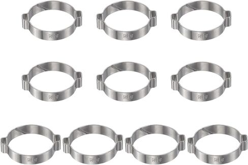 HARFINGTON 10pcs Double Ear Hose Clamp 31-34 mm 304 Stainless Steel Hose Clamp Double Ear O Clips Crimp Rings for Fuel Line Pipe Tube Fitting Connections, Silver in Kuwait