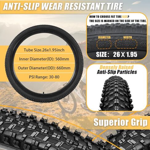 26x1.95 Mountain Bike Tire: Puncture-Resistant and Wear-Resistant 26 Inch Bike Tires - Folding MTB Bike Tire Fit for Mountain Road and Street in Kuwait
