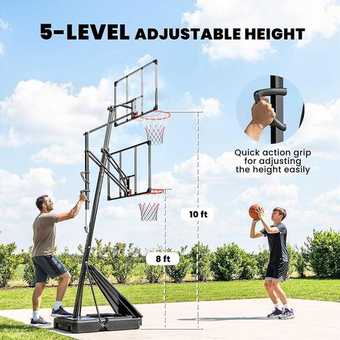 Soozier Basketball Hoop Outdoor Portable, 8-10ft Adjustable Basketball Goal, 47 Inch Shatterproof Backboard w/Shock Absorbent Rim, Fillable Base, for Youth & Adult, for Backyard, Driveway, Indoor in Saudi Arabia