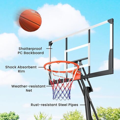 Soozier Basketball Hoop Outdoor Portable, 8-10ft Adjustable Basketball Goal, 47 Inch Shatterproof Backboard w/Shock Absorbent Rim, Fillable Base, for Youth & Adult, for Backyard, Driveway, Indoor in Saudi Arabia