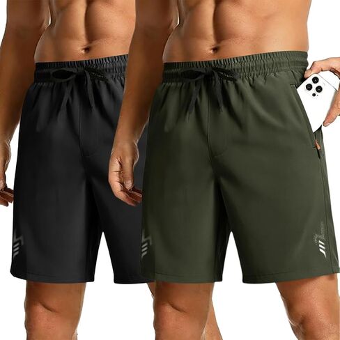 2 Pack Mens Athletic Shorts Quick Dry Lightweight Workout Shorts Summer Casual Exercise Short with Zipper Pockets in Saudi Arabia