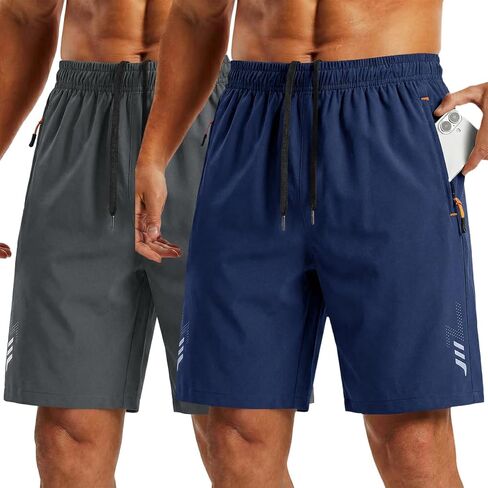 2 Pack Mens Athletic Shorts Quick Dry Lightweight Workout Shorts Summer Casual Exercise Short with Zipper Pockets in Saudi Arabia