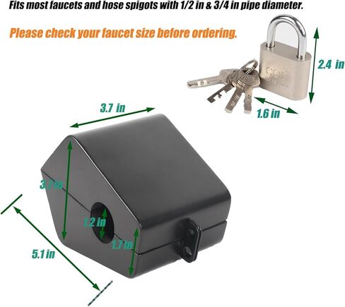 Outdoor Faucet Locking System with Padlock,Insulated Spigot Lock Cover,Garden Hose Bib Lockout,Freeze Protection,Prevents Water Theft and Stops Unauthorized Use of Water,FIT 1/2" & 3/4" Faucet, Black in Saudi Arabia