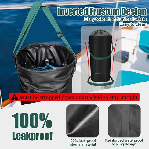 Boat Trash Can, Portable Boat Trash Bag Reusable Trash Bag 100% Odor & Leak Resistant 10-13 Gal Garbage Bag, Boat Accessories Marine, Pontoon Boat Accessories, Fishing, Sandbar, Kayak, RV, or Camping in Kuwait