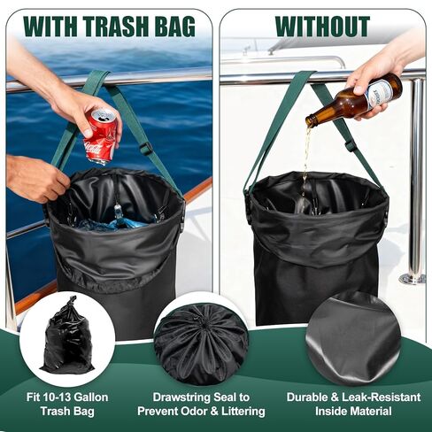 Boat Trash Can, Portable Boat Trash Bag Reusable Trash Bag 100% Odor & Leak Resistant 10-13 Gal Garbage Bag, Boat Accessories Marine, Pontoon Boat Accessories, Fishing, Sandbar, Kayak, RV, or Camping in Kuwait