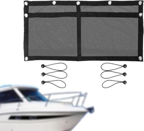 32 Inch Black Mesh Boat Storage Bag with 2 Pockets, Heavy-Duty Tackle & Gear Organizer with Elastic Loops,Suspended for Boat Leaning Post,Pontoon,Truck,SUV,RV,Camping-Marine & Vehicle Accessories in Kuwait