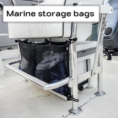 32 Inch Black Mesh Boat Storage Bag with 2 Pockets, Heavy-Duty Tackle & Gear Organizer with Elastic Loops,Suspended for Boat Leaning Post,Pontoon,Truck,SUV,RV,Camping-Marine & Vehicle Accessories in Kuwait